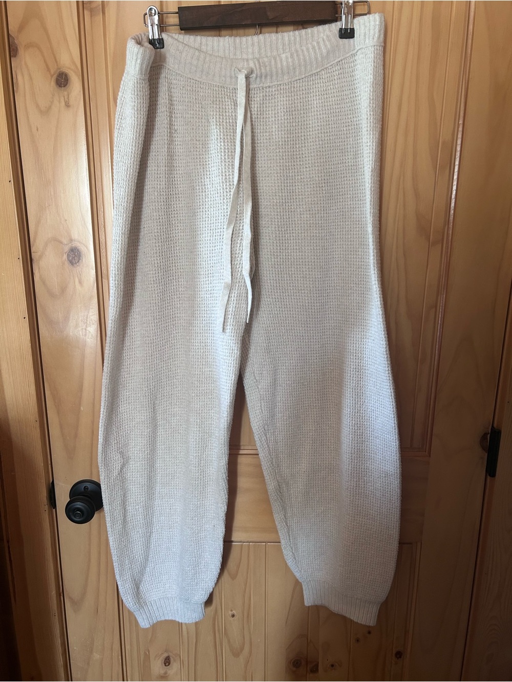 aerie Cream Waffled Knit Joggers